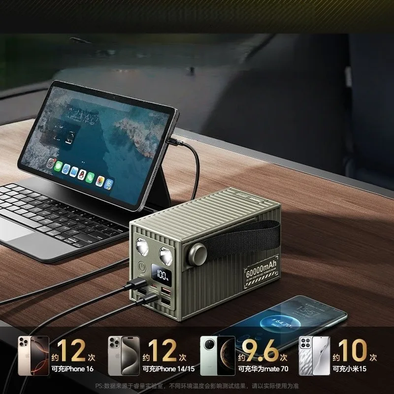 20W 60000mAh 박스형 고속 충전 보조배터리, 조명 기능 및 3C 인증을 갖춘 대용량 휴대용 전원 공급 장치