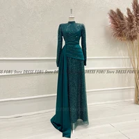 Sparkle Evening Dress Long Luxury For Woman Full Sleeve Muslim Wedding Party Floor Length Pleat High Neck Formal Pageant Fiesta - Image 5