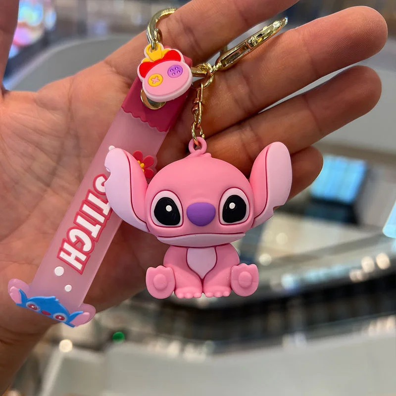 Lilo and Stitch Keychain Cartoon Pink Purple Stitch Doll Keyring Pendant
