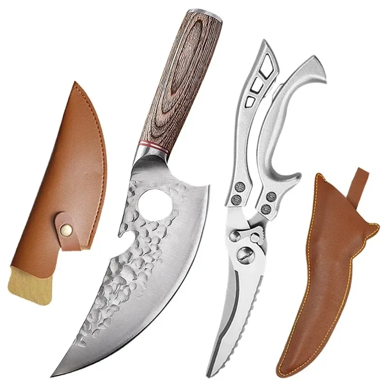 Forged Kitchen Chef Knife Stainless Steel Meat Fruit Boning Fishing Butcher Cleaver Knife Chicken Bone Scissors with Cover kitchen knife meat cleaver