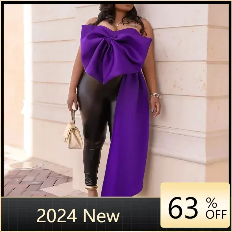 

African Clothes for Women Summer Sexy Party Blouses Top Irregular Bow Fashion Celebrate Night Evening Event Gown Africa Clothing