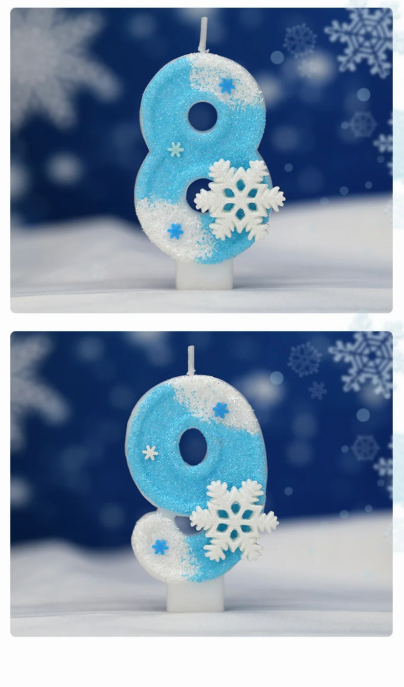Gefrorene Geburtstagskerzen, 0–9 Zahlen, glitzernde blaue Schneeflocken-Kuchenkerze, Kinder- und Mädchen-Geburtstagsparty-Kuchenaufsatz, Dekorationszubehör – Detail 11