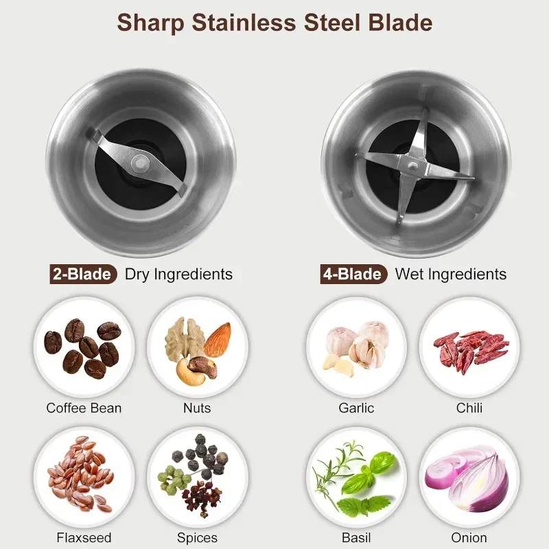 Meat grinder Electric Coffee Grinder and Spice Grinder with 2 Stainless Steel Blades Removable Bowls USA 2