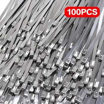 10/100 pcs Metal Self Locking Cable Ties Reusable Heavy Duty Cables Tie Organizer Multifunction Stainless Steel Zip Tie Fastener
