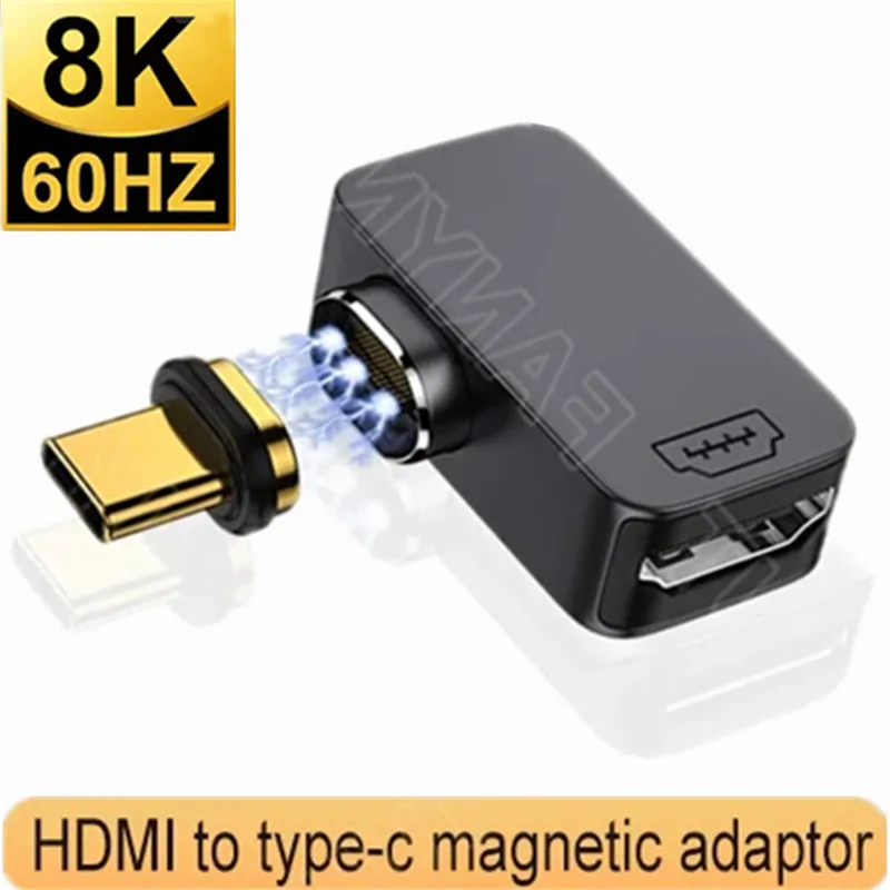 Магнитный адаптер с USB C на HDMI, переходник с Type C «папа» на HDMI «мама» под прямым углом 90 градусов, для ноутбуков Samsung 4K @ 60 Гц