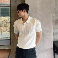 Summer New Light Maturity Knitted Polo Shirt Men's Korean Style Slim Fit Collar Pure Color Casual T-Shirt Cross-Border
