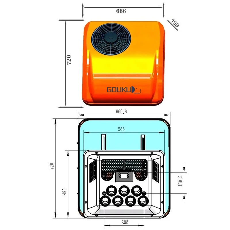 

New design 12v 24 volt semi heating and cooling air conditioner camper truck rv rooftop air conditioner