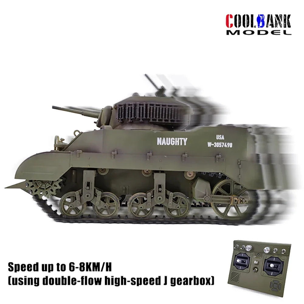 1/16 RC Tank U.S. M5A1 Stuart Light Tank Model 2.4G Military Vehicle Remote Control Crawler Tanks with Sound and Light Toy Boy 2