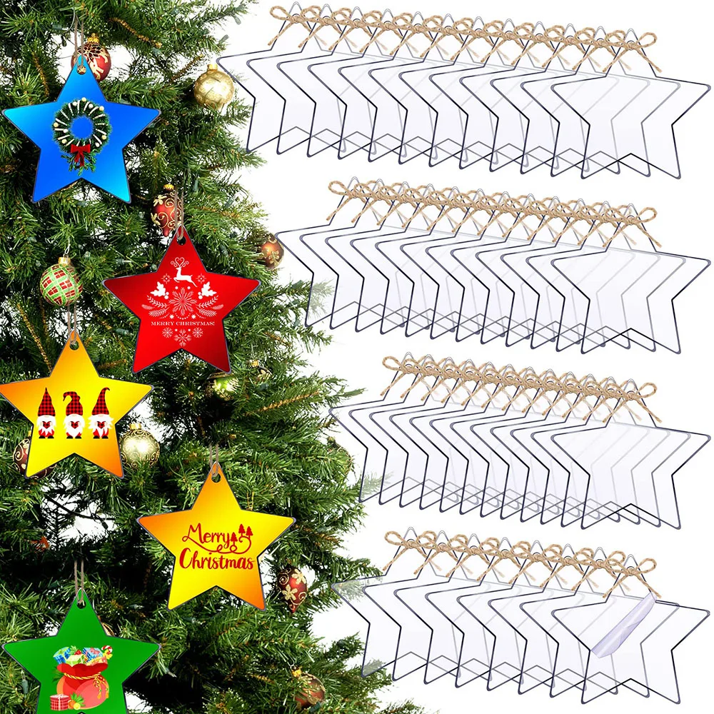 20pcs 2.75inch Star Clear Acrylic Christmas Ornament DIY Christmas Tree Acrylic Tags with Hole for Christmas Bauble Tree Hanging premium clear 5 sided acrylic display case available with additional base