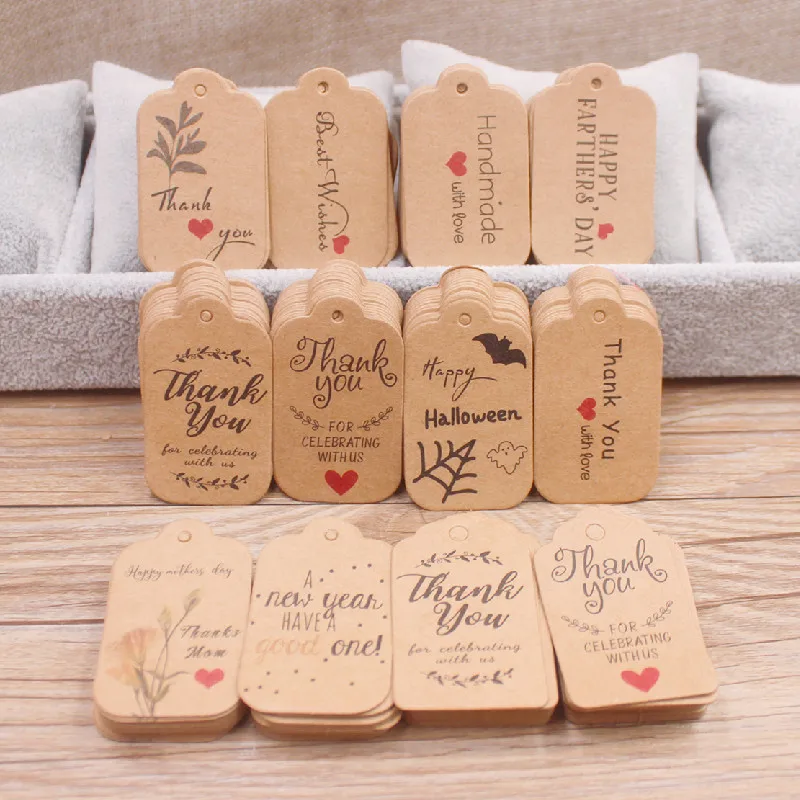 100 etichette regalo in carta kraft con cordino, vuote, etichette per