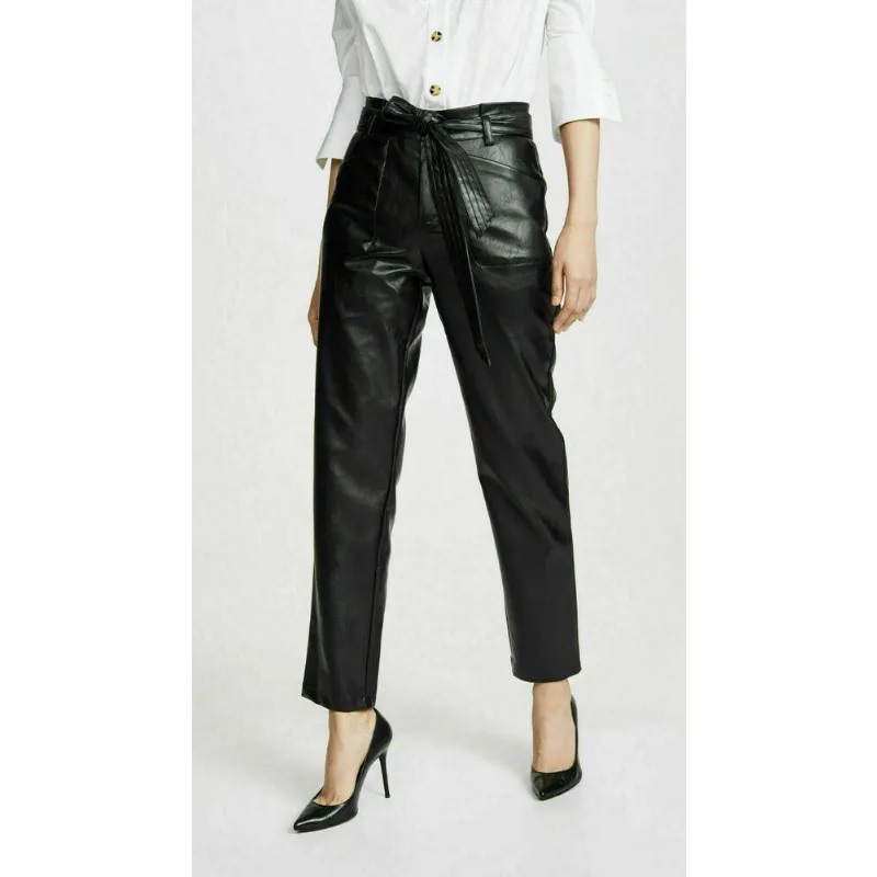 Women's Black Leather Pants Fashionable High-end Soft Sheepskin Slim Fitting Pants European and American Fashion Trends