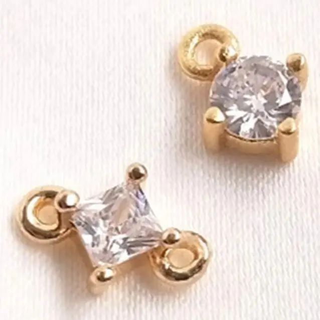 14K 금 원형 지르콘 미니 펜던트 DIY 수제 머리 장식 귀걸이 액세서리 네 개의 클로 포함