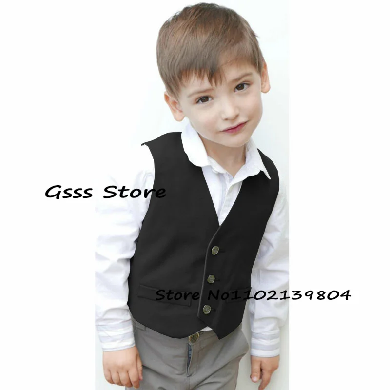 

Boys Suit Vest Formal V Neck 3 Button Sleeveless Jacket Solid Color Wedding Vest Kids Waistcoat жилетка для мальчика