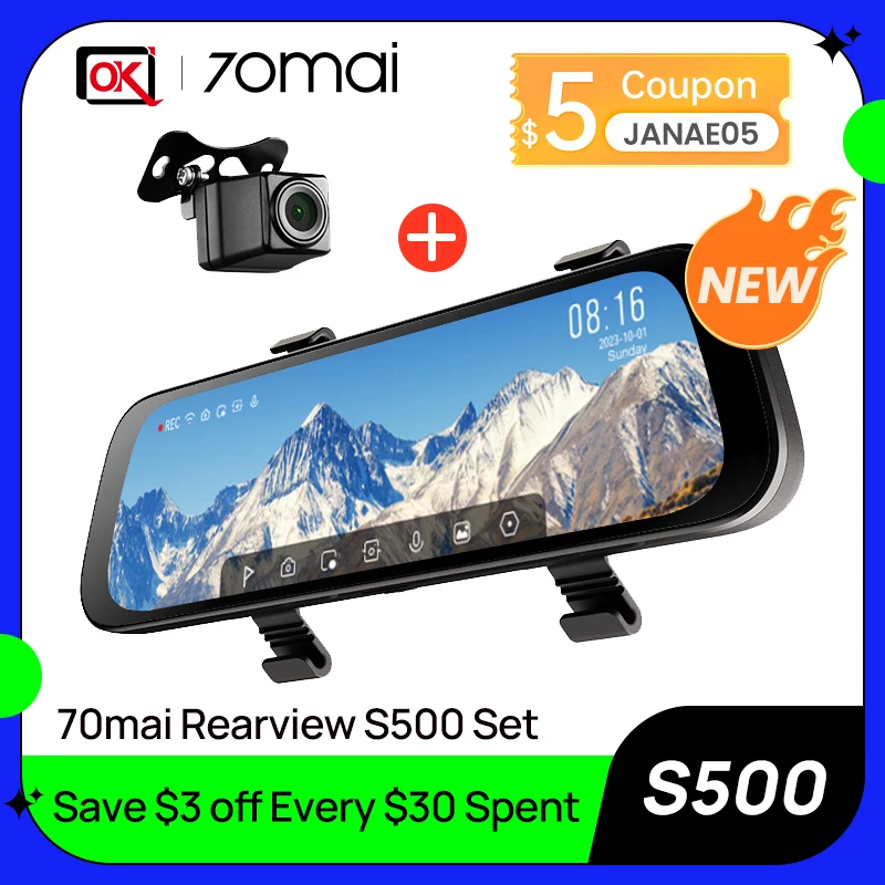 70mai Rearview Dash Cam Update version S500 9.35'' Touch Screen Car DVR 3K  Super Capacitor Dual-Channel HDR Voice Control 24H P - AliExpress