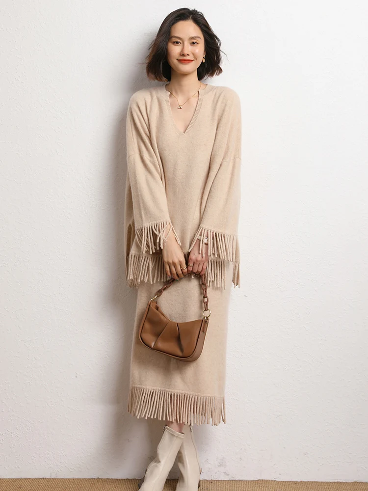 Women's cashmere long skirt detail 7