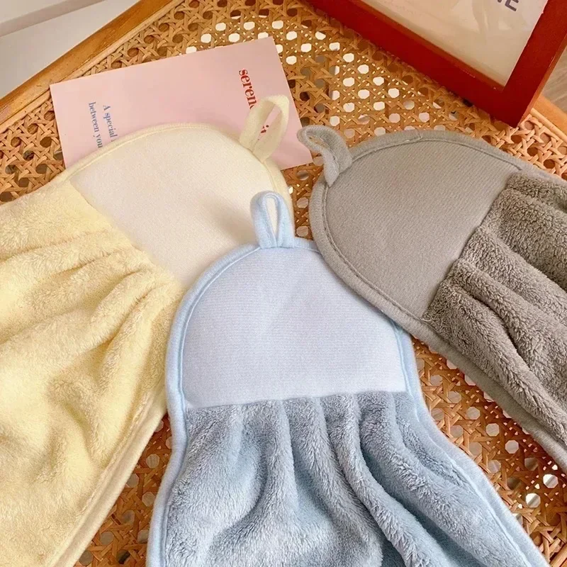 Hand towel cute children's cartoon absorbent coral fleece kitchen towel hanging small towel penguin hand towel with hanging loop