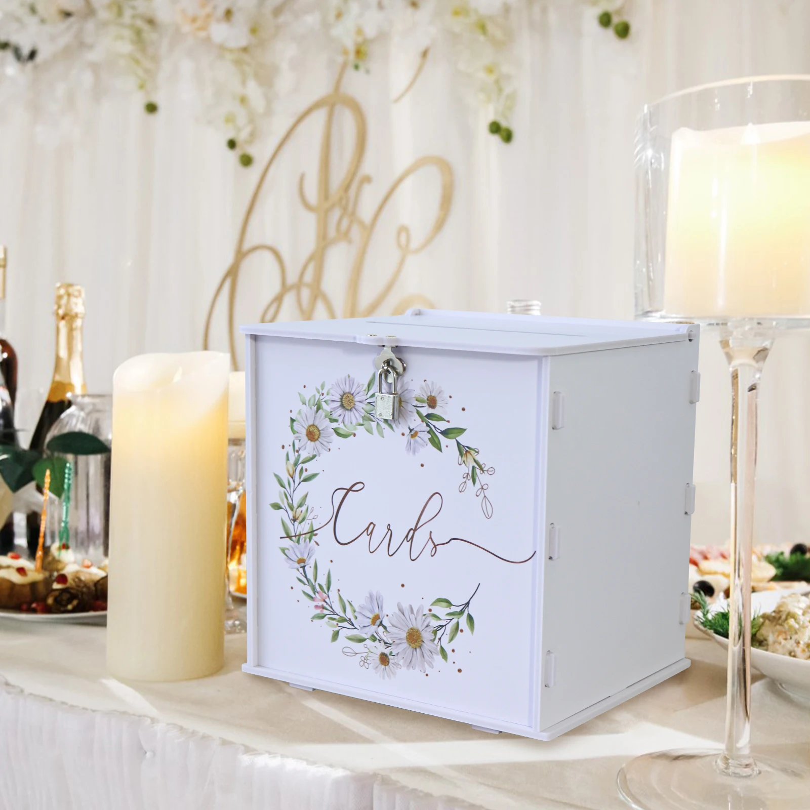 PVC Card Box Wedding Gift Box with Lock for Wedding Reception Daisy Envelope Money Card for Baby Shower Party Supply wooden gift card boxes wedding place cards flower bouquet card holders