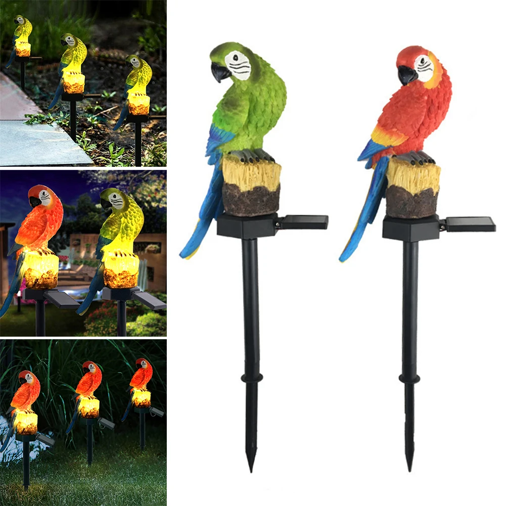 Solar Simulated Parrot Light Outdoor Garden Decoration Scarlet Macaw Lamp With Support  Lights Up At Night Lawn Holiday Decor