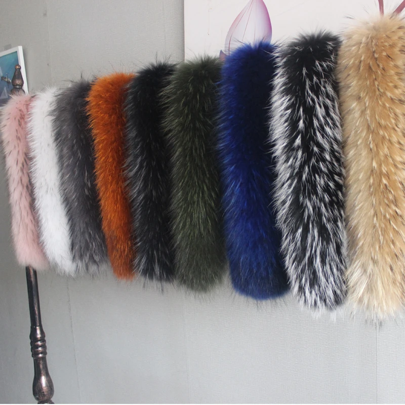 100% Real Raccoon Fur Collar Women Winter Natural Fur Hood Trims for Coat Jacket Warm Furry Scarf Female Luxury Large Shawls