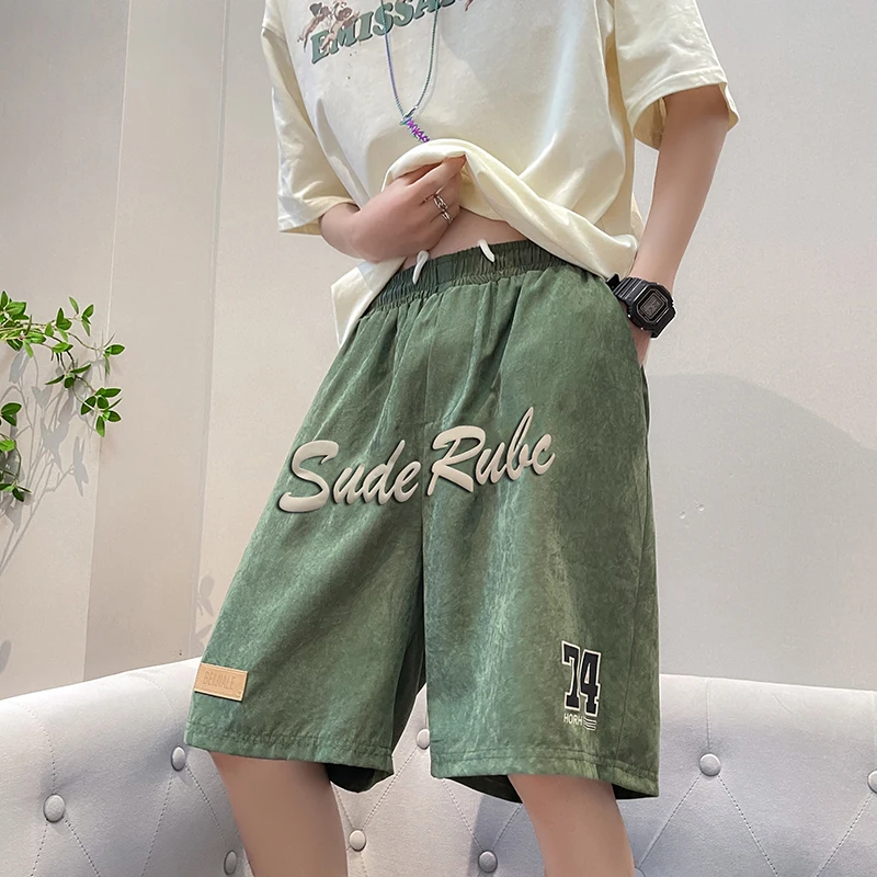 

Men Print Letter Design Knee Length Shorts Summer Elastic Waist Amy Green Dance Shorts Loose Hip Hop Punk Plus Size Large Shorts