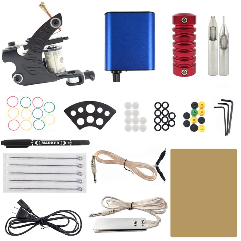 Beginner Compleet Tattoo Kit Machines Gun Set Voeding Grips Body Art
