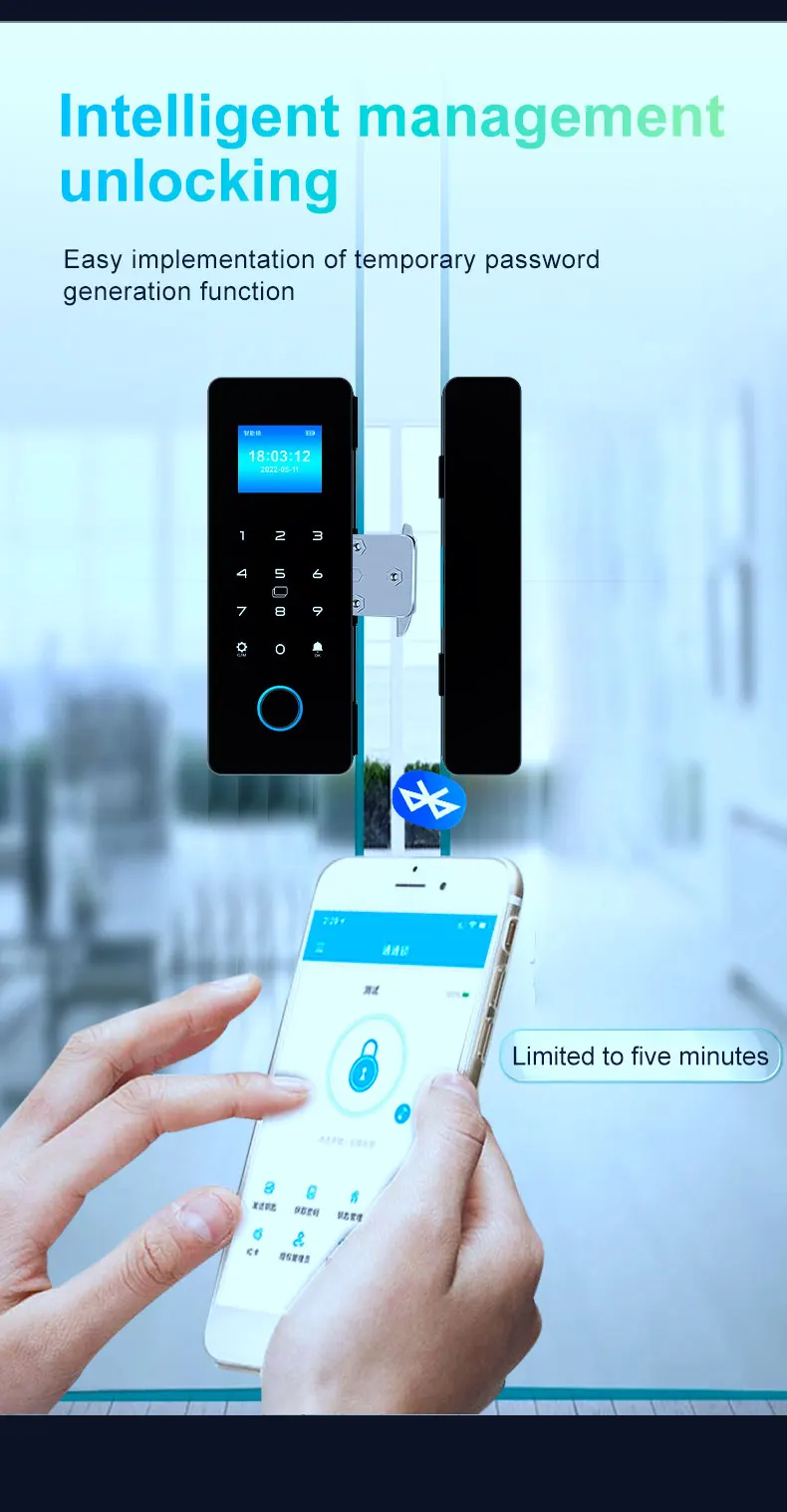 Smart Phone Hahalock APP Fingerprint Lock Bluetooth Glass Sliding Door Smart Loc