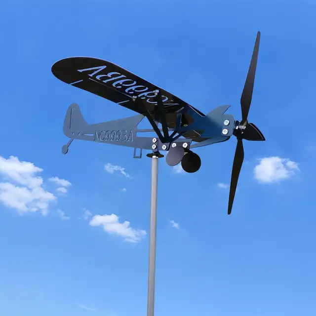 Fém Repülőgép Weathervane Piper J3 Cub Wind Fonó Széltető Háztartási Dekoráció Kültéri Indikátor Kerti Közvetlen Szélmalom U4I3 - Image 5