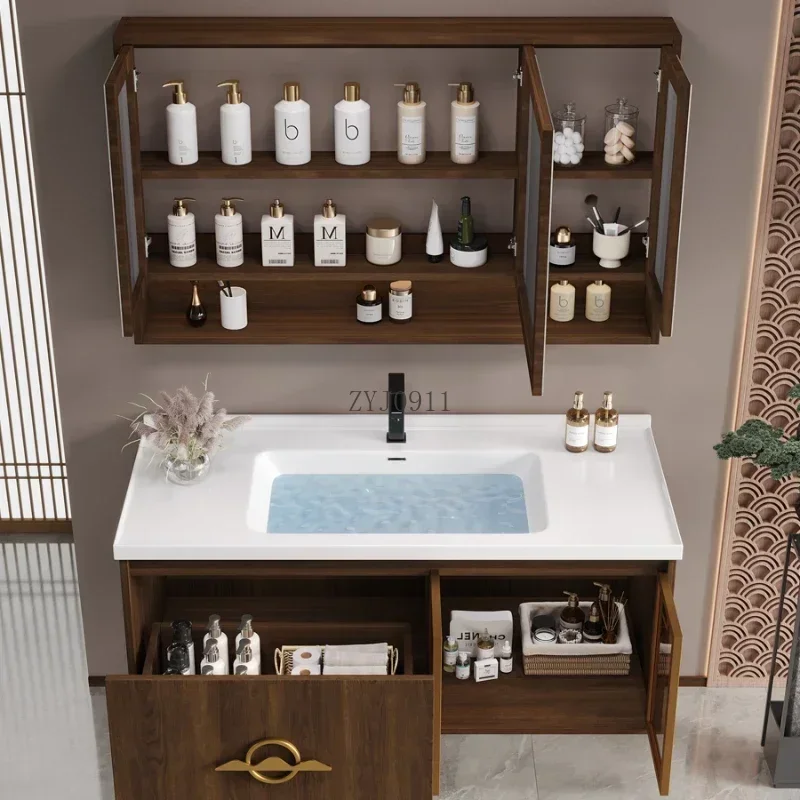 *New Chinese Style Integrated Ceramic Basin Bathroom Cabinet Combination Modern Intelligent Washbasin Furniture YX50BC