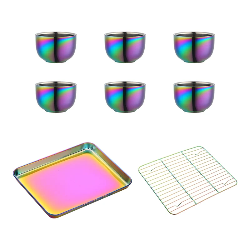 4/8PCS Tea Cup Stainliess steel Tea Cup Sets With Tray And Removable Holder Gold Mug Double Layer Anti-Scalding Cups Teaware
