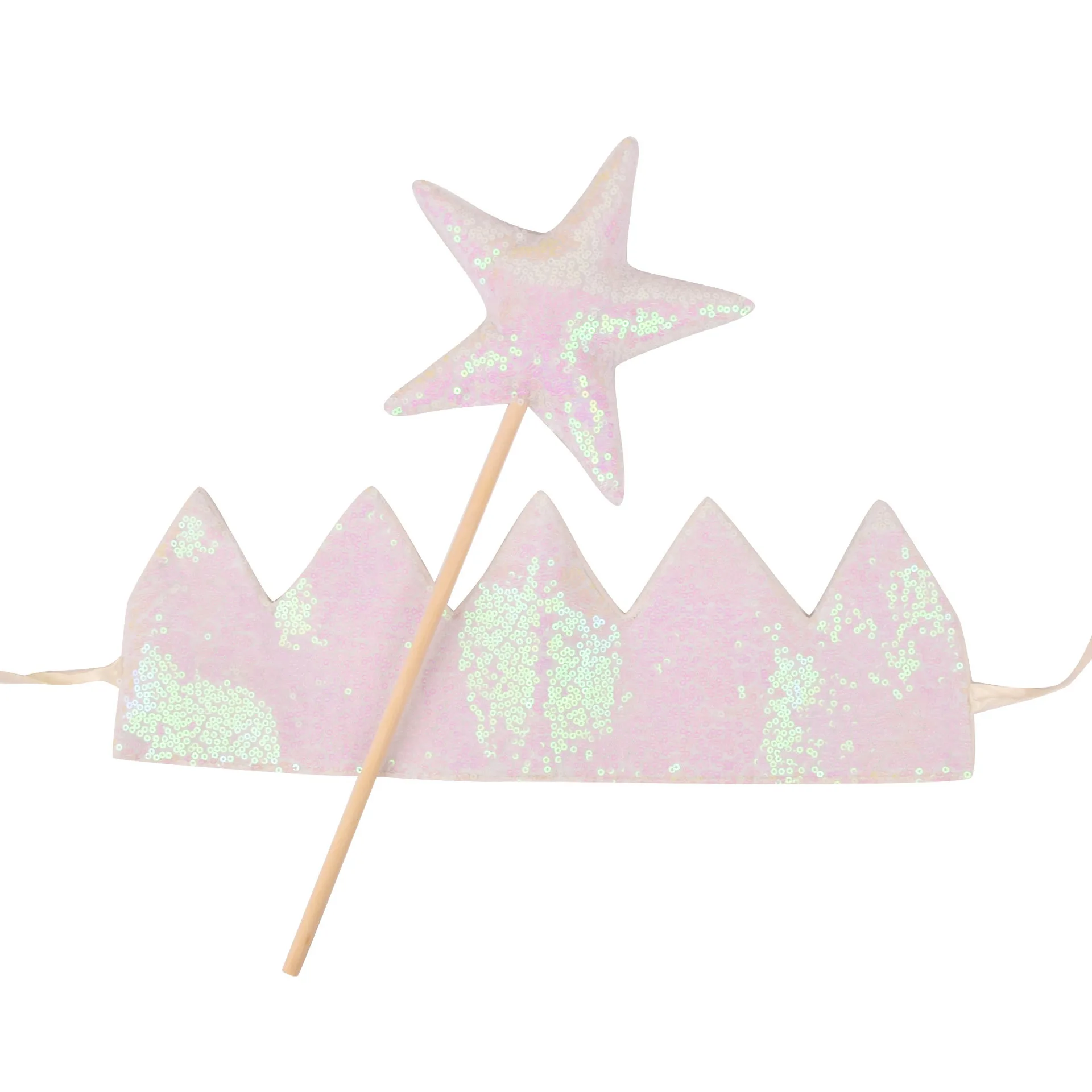INS Baby Shower Girl Glitter Pink Crown Boy Birthday Party Headwear Stage Performance Headband Star Fairy Stick