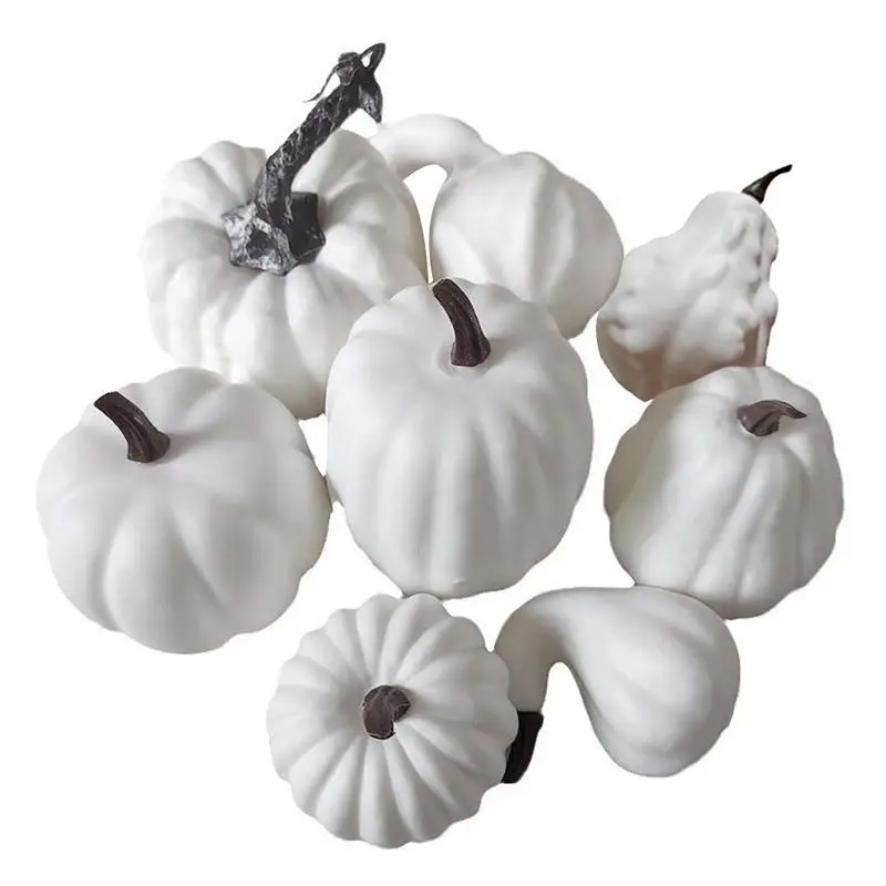 

8pcs Multi Size White Artificial Pumpkin Autumn Harvest Pumpkin Suitable For Autumn Wedding Thanksgiving Halloween Table Decor