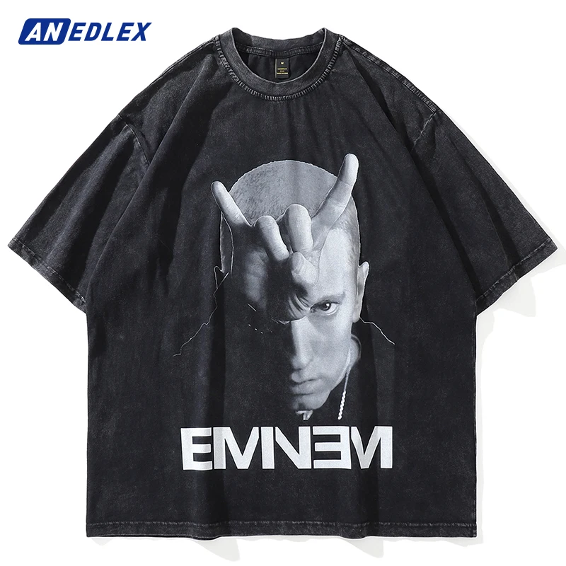 

Men's Washed Oversized Tshirt Hip Hop Rapper Portrait Graphic Print T-Shirt Streetwear Men 2022 Summer Short Sleeve Cotton Tees