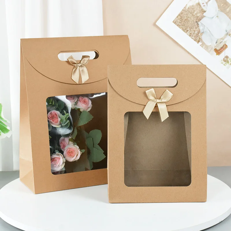 Kraft Paper Bags Flowers Portable Candy Gift Packaging Pouch Wedding New  Year Paper Open Top Craft