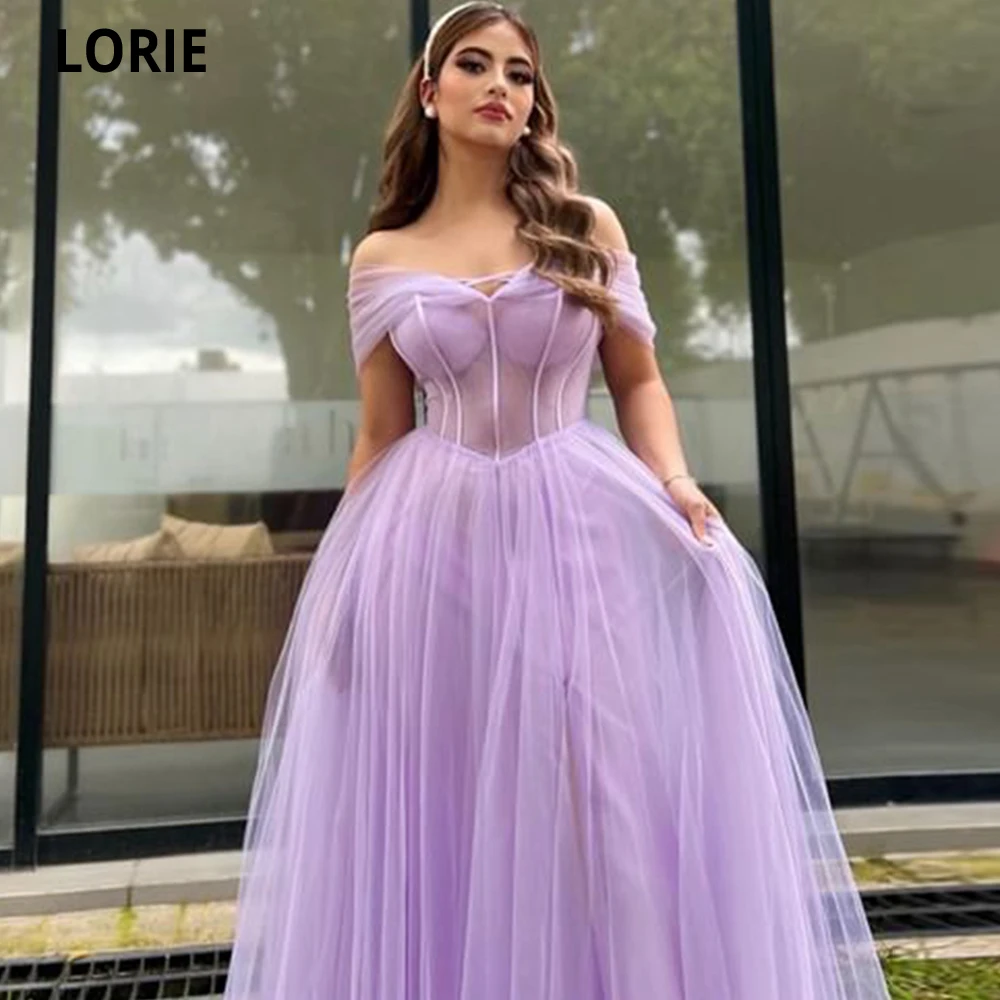 

LORIE Elegant Lilac Tulle Evening Dresses Sweetheart Pleats A-line Prom Gown Off The Shoulder Girl Party Dress for Graduation