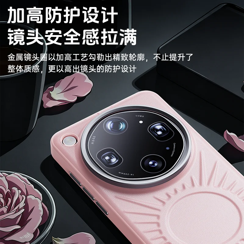 Sunflower Pattern Textured Leather Anti-Fingerprint Matte Soft TPU Phone Case with Magsafe
