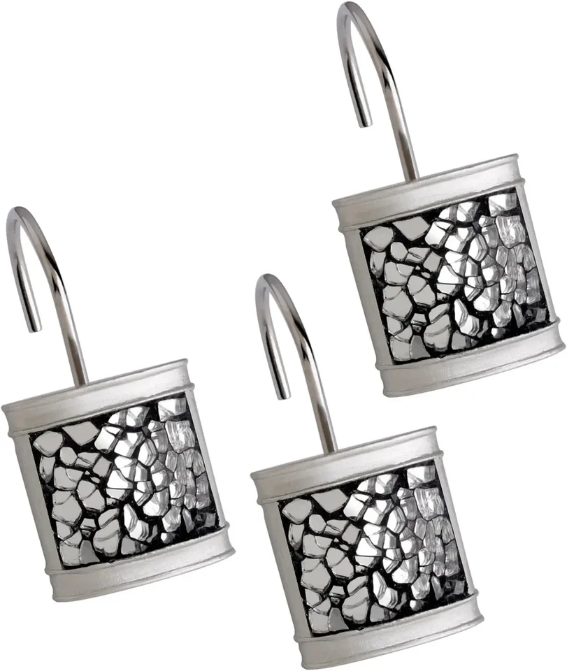 Elegant Crackled Glass Shower Curtain Hooks Set