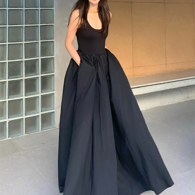 

Summer Casual Camisole Dress Sporty Style Women's Long Skinny Sexy Black Party Dress Floor-length Inner Skirt 2023