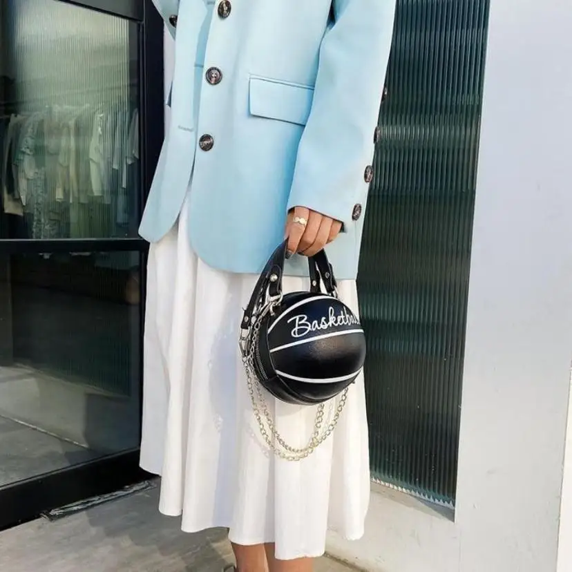 1 Pcs New Women's Bag Fashionable Chain Basketball Versatile Crossbody Bag Personalized Round Ball Bag