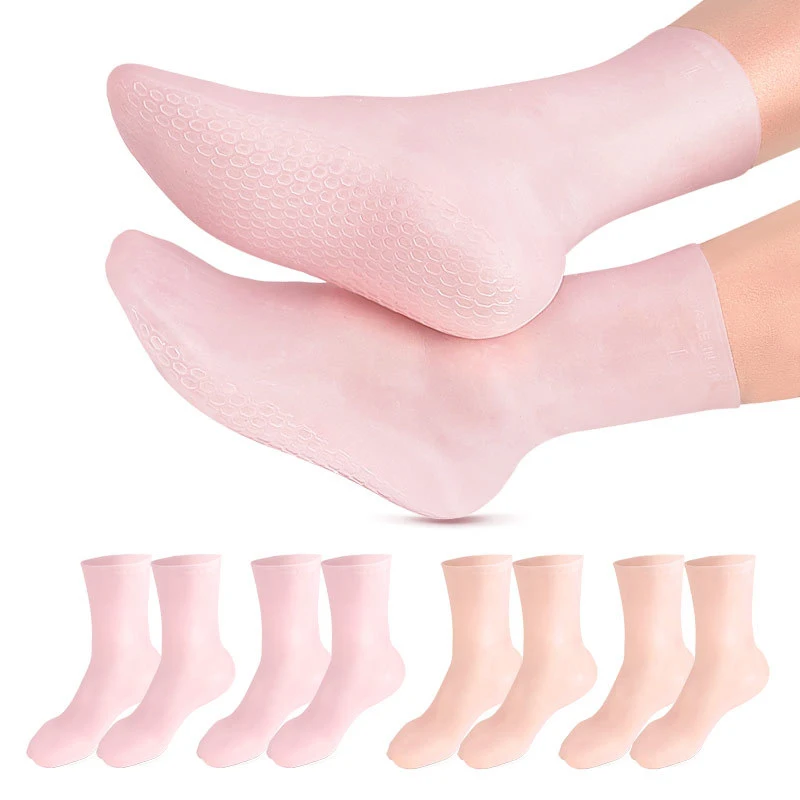 

1pair Feet Care Long Gel Socks Moisturizing Silicone Gel Socks Foot Skin Care Hand Protectors Anti Cracking Spa Home Use