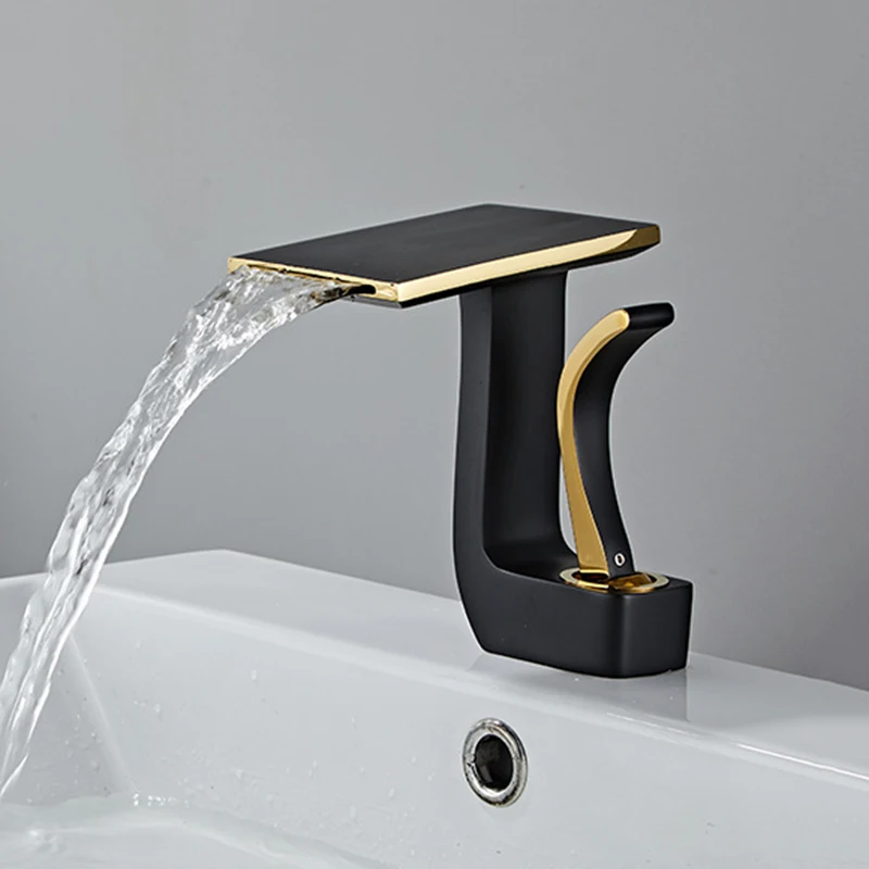 Bathroom Faucet Waterfall Faucet White And Gold Basin Faucet Cold And Hot Water Mixer Sink Tap Deck Mounted Bathroom Sink Faucet