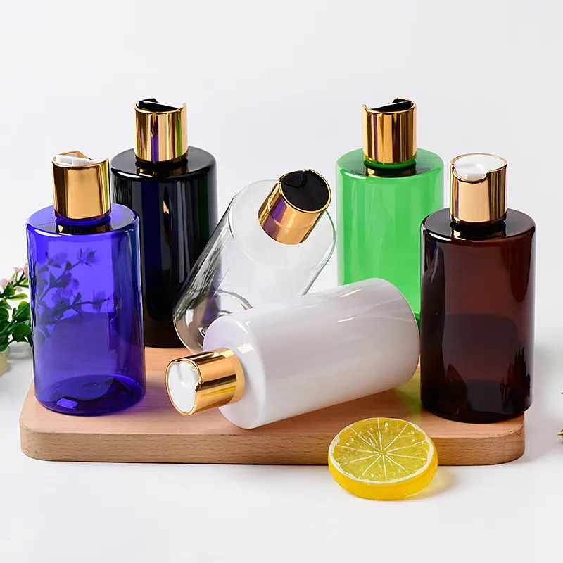 

30pcs 200ml Empty Refillable PET Bottle With Gold Disc Cap For Shampoo Shower Gel Liquid Soap Facial Cleanser Cosmetic packaging