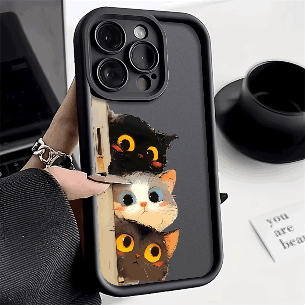 Stoßfeste Handyhülle für iPhone 16 15 14 13 12 11 Pro Max XS XR X 14 15 16 Plus 12 13 Mini Lustige Cartoon-Katze Silikonhülle
