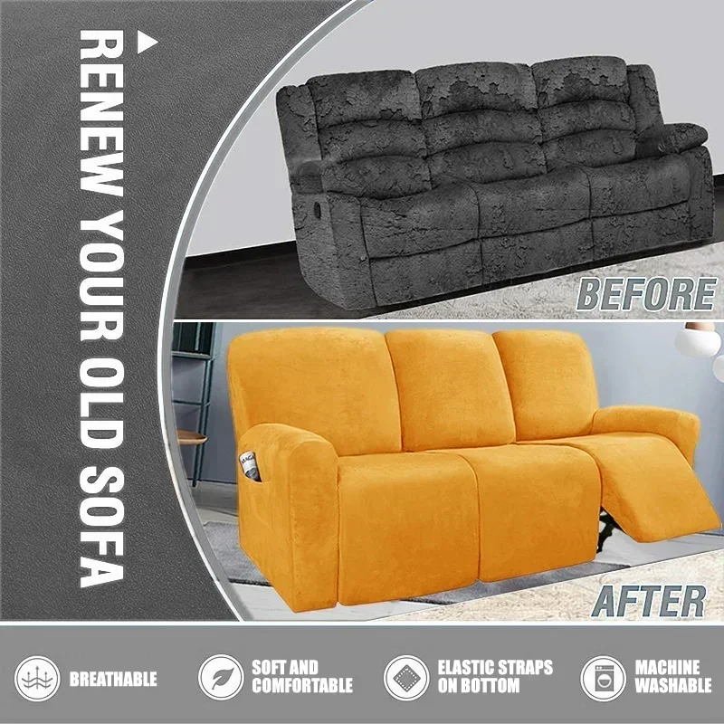 1/2/3 Seater Soft Velvet Recliner Sofa Cover Relax Armchair Slipcover All-inclusive Solid Color Couch Coushion for Living Room sofa cover