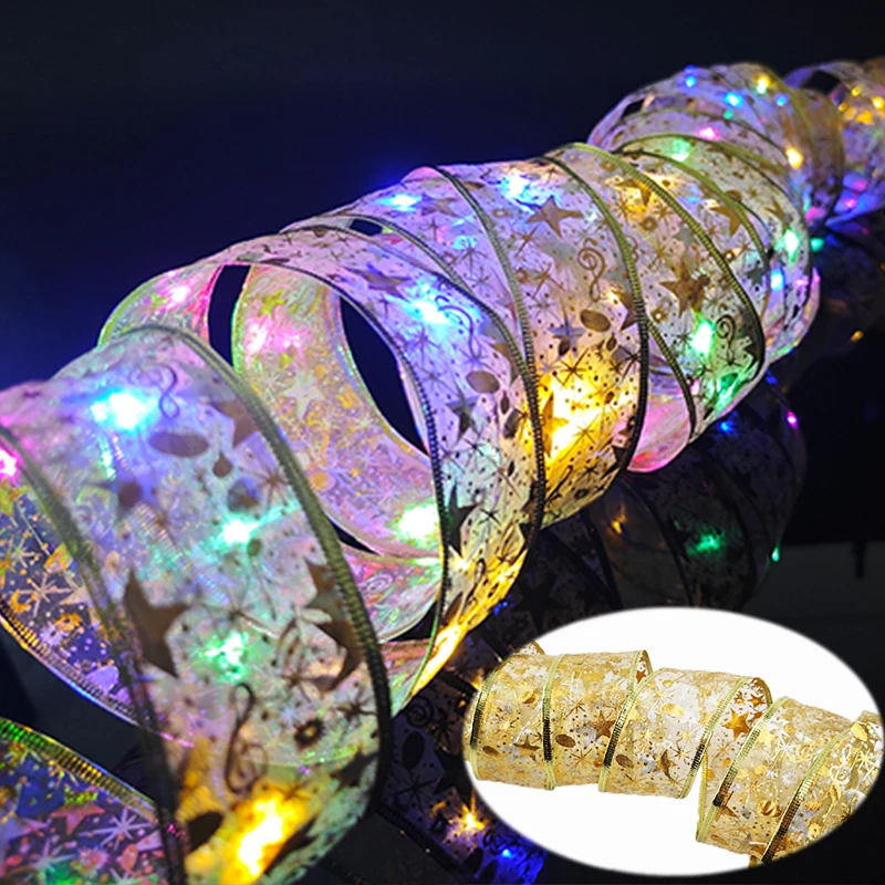 thumbnail image 1 of 1-10M luces luminosas navideñas decoración cinta navideña dorada luces de cadena de hadas para fiesta en el hogar suministros de decoración navideña, 1 of 5