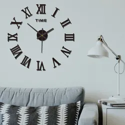 Elegant 3D Mirror Acrylic Wall Clock with Roman Numerals - Modern DIY Large Round Design - 40cm (Black)
