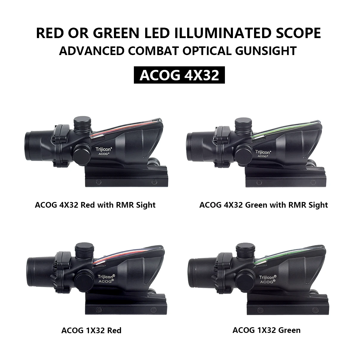 Red Dot Sight Trijicon ACOG 4X32 Real Fiber Optics Red/Green Dot Scope Illuminated Chevron Glass Etched Reticle With RMR Optical Hunting Sight