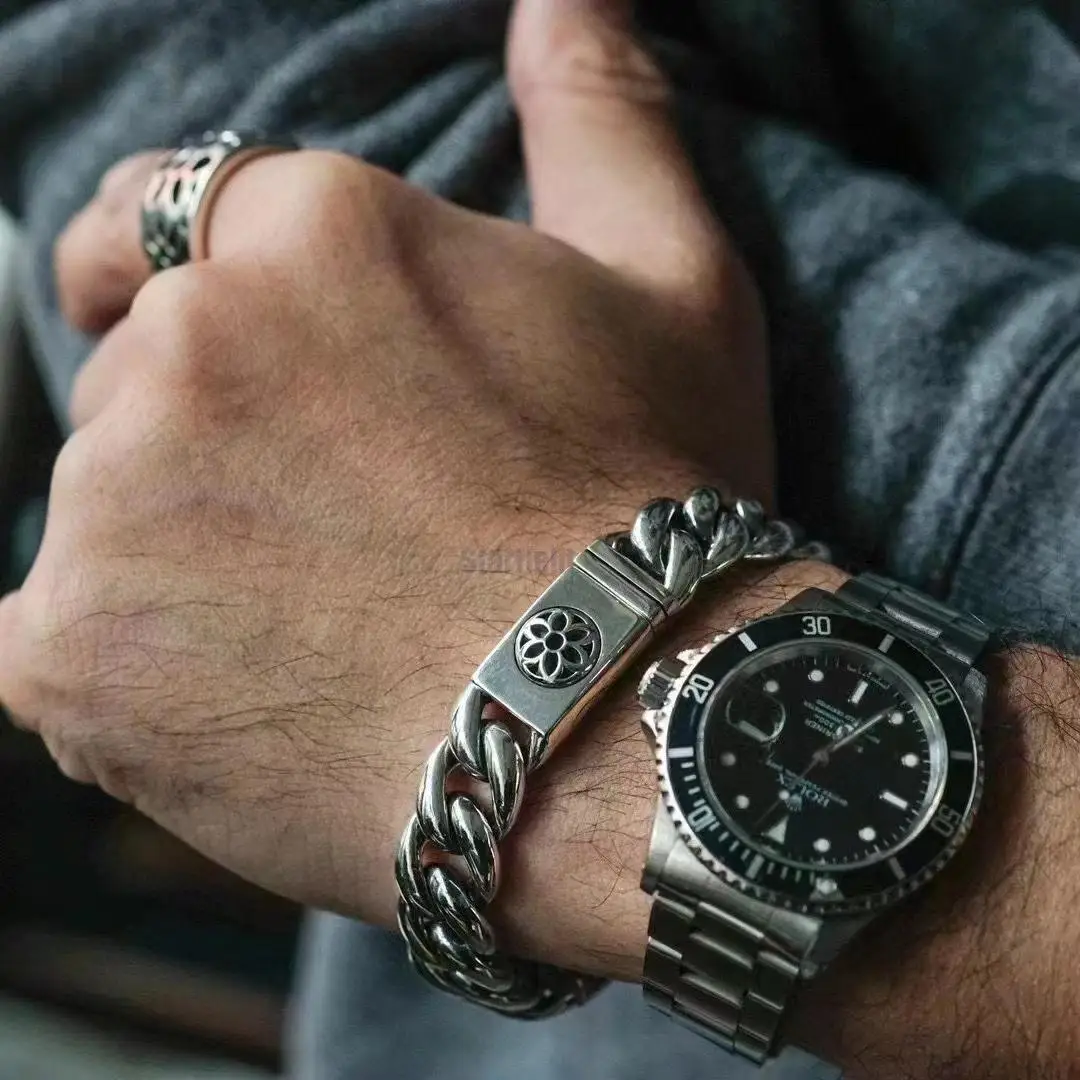 

Мужской браслет из серебра 100% пробы, с вишневым цветком