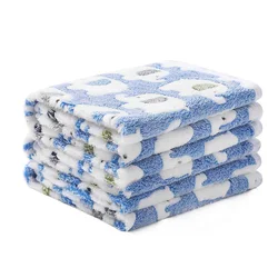 Cozy Fluffy Pet Blanket Mat with Cute Paws and Elephant Design - S (40x60cm) (Blue)