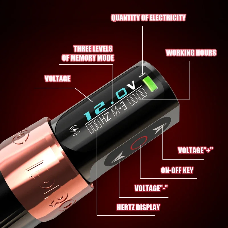 ワイヤレスタトゥーマシン,回転ペン,液晶ディスプレイ,眉毛,2つの
