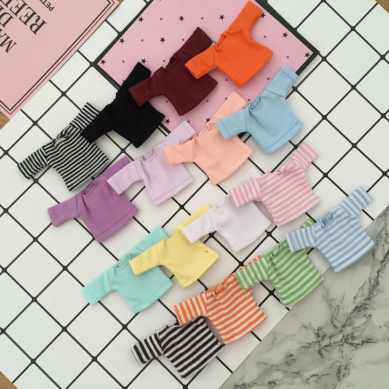 Ob11 Clothes T-shirt Long Sleeve Colorful Stripe Base Shirt For Obitsu11 GSC Molly 1/12 BJD Dolls Accessories Baby Fashion Style 6